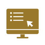 outline of a gold computer monitor with a cursor pointing to a list