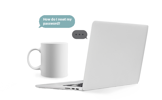 laptop having a conversation with a white mug